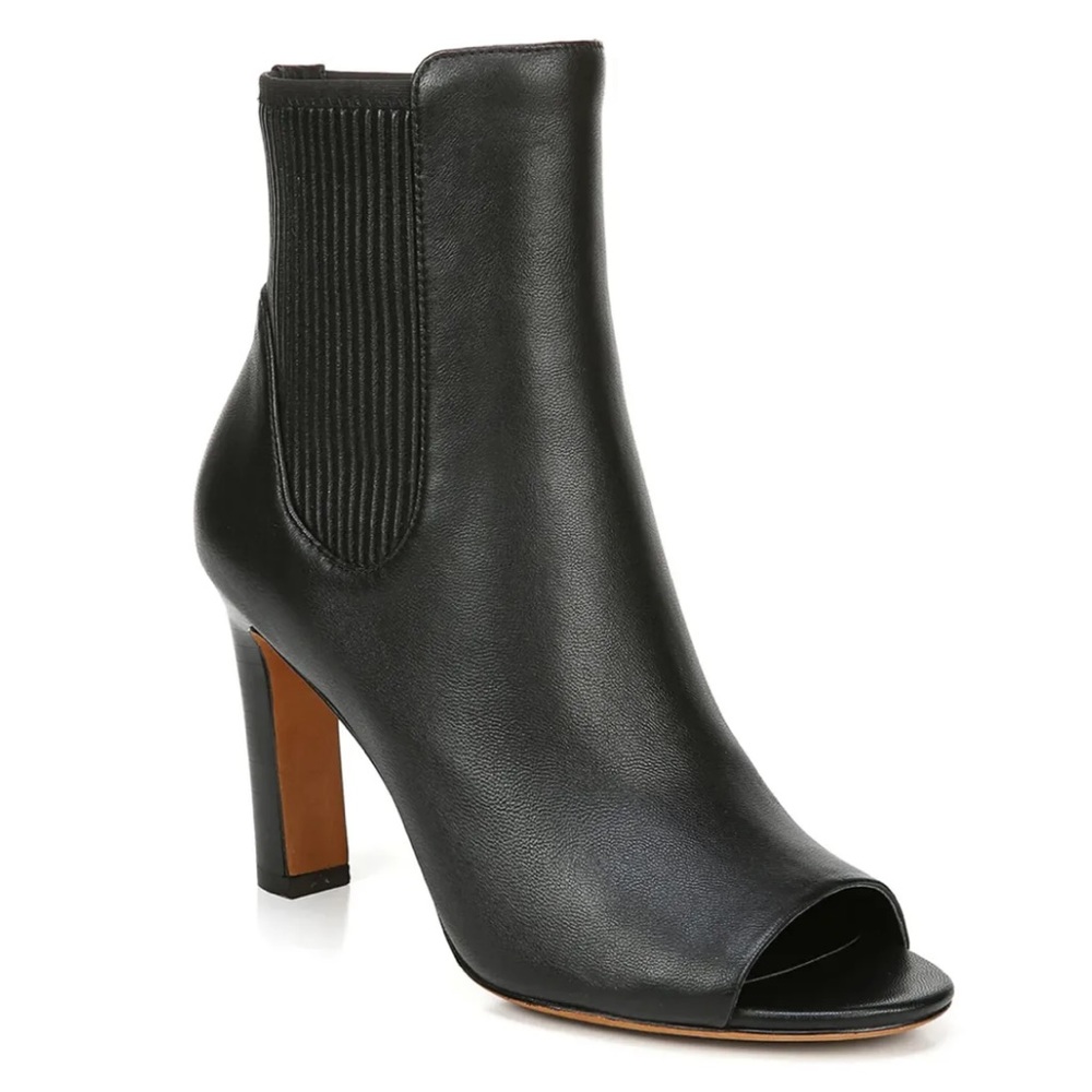 Vince Women’s Elsie Black Leather Peep Toe Ankle Booties Pumps Heel Stretch 5.5